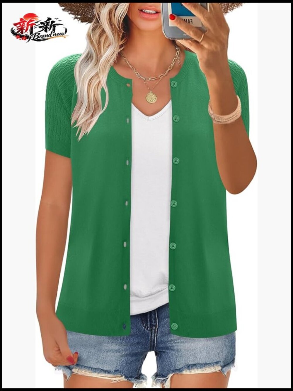 Short Sleeve Hollowed Out Button Up Cardigan Shrug Knit Sweater